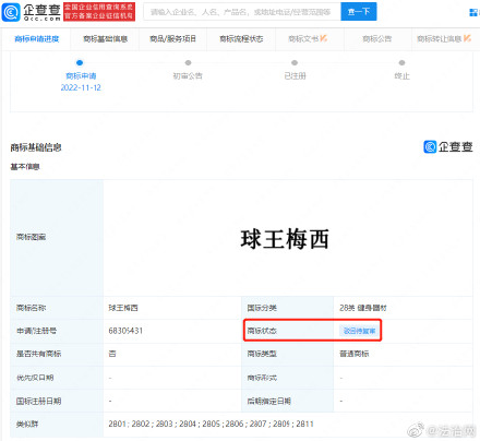 球王梅西被注册商标