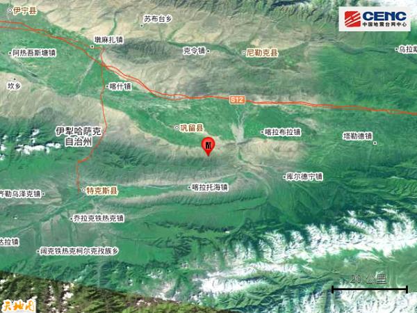 新疆伊犁州巩留县发生3.4级地震