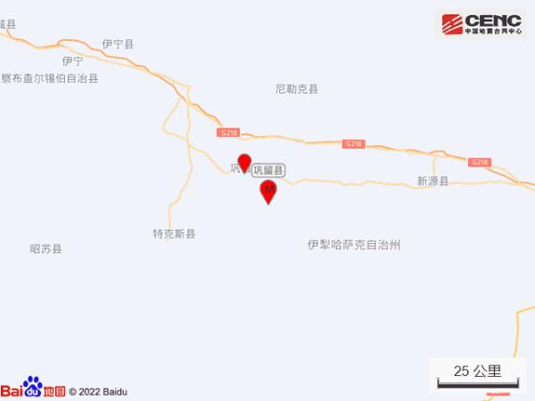 新疆伊犁州巩留县发生3.4级地震