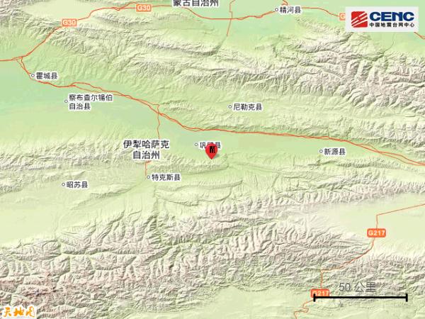 新疆伊犁州巩留县发生3.4级地震