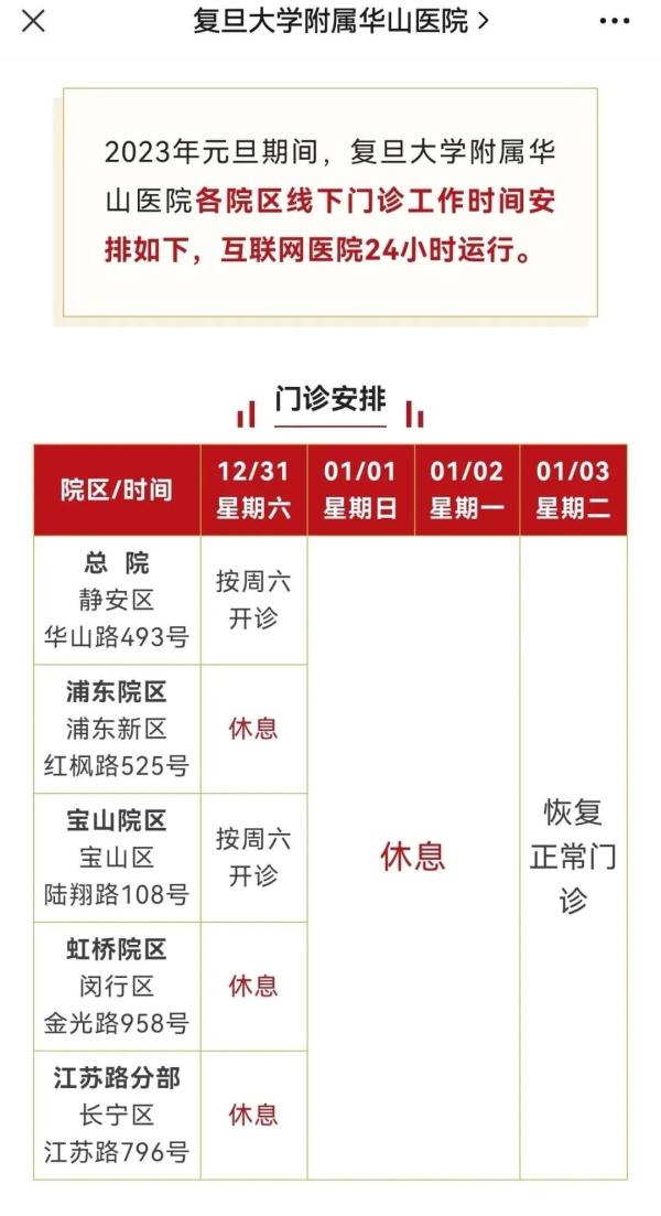 上海人注意:多家医院元旦期间就诊时间有调整!转发周知,别跑空→ 上海人注意:多家医院元旦期间就诊时间有调整!转发周知,别跑空→