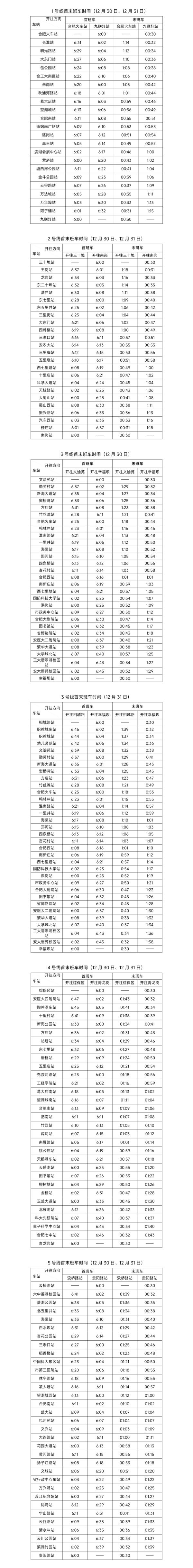 合肥地铁跨年夜运营时间有调整！