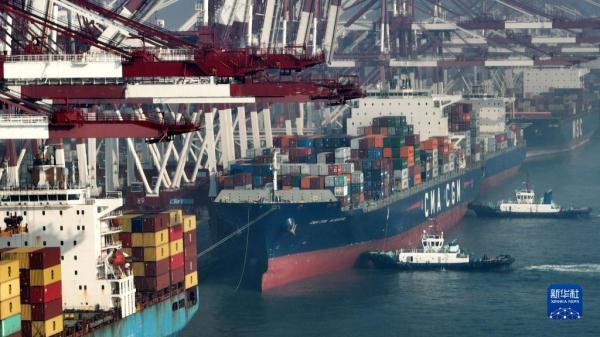 山东港口青岛港：大船频靠装卸忙