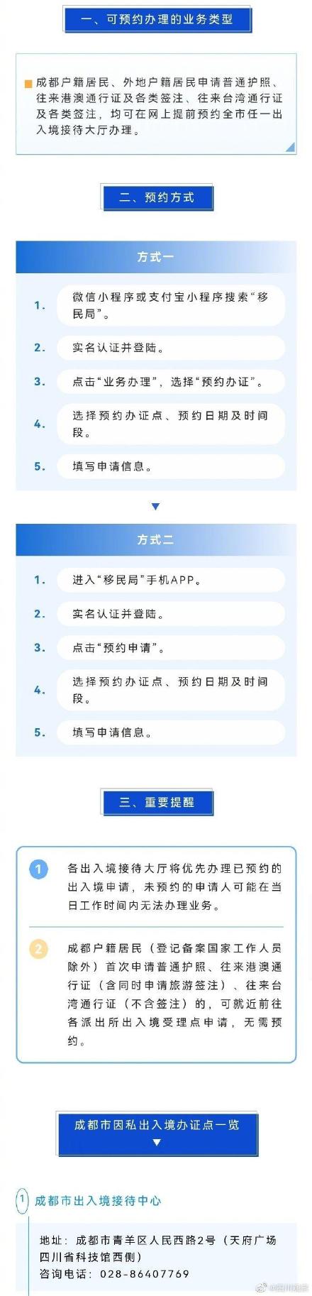 成都实行出入境业务预约办理