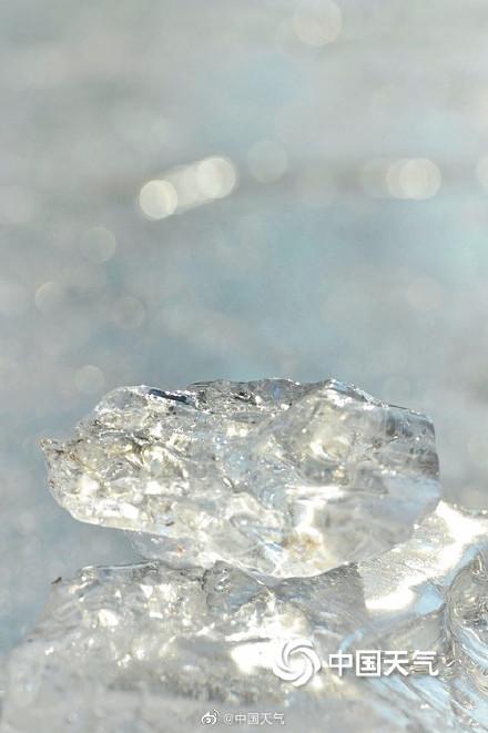 冬日里的细节美 圆明园湖面现钻石冰