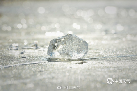 冬日里的细节美 圆明园湖面现钻石冰