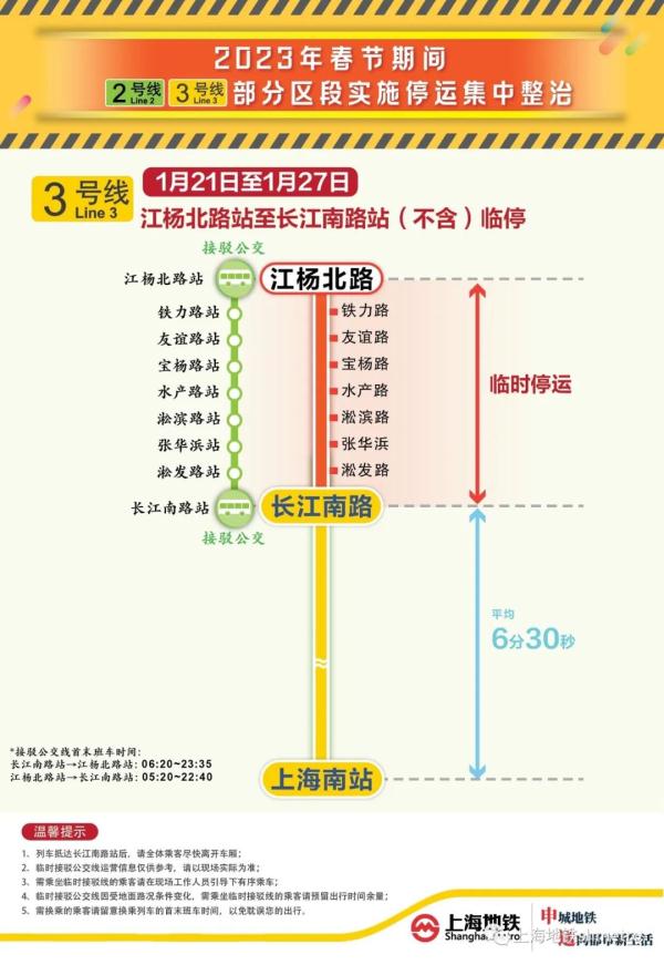 春节期间上海地铁部分区段临时停运施工有你家附近的吗