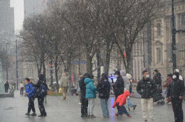 上海2023年的第一场雪，从“头皮屑”下成了“棉花糖”，你被雪景刷屏了吗？