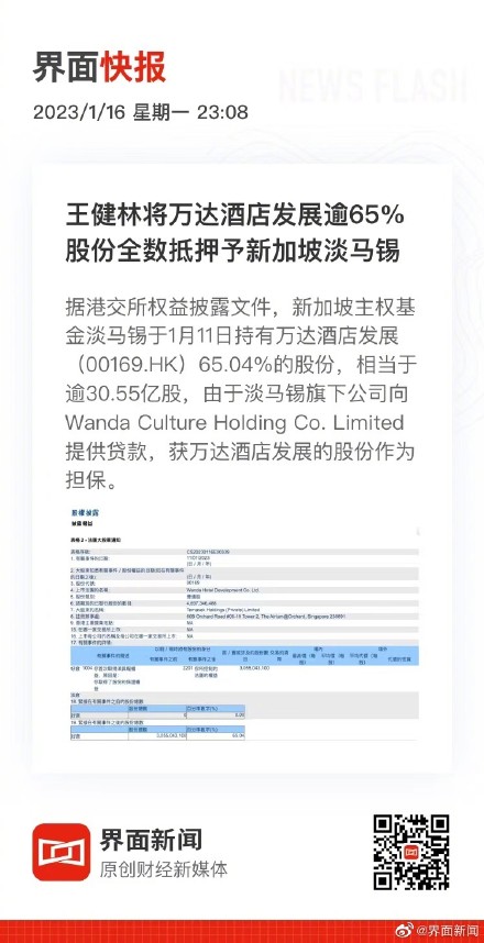王健林将万达酒店逾65%股份抵押给淡马锡 王健林将万达酒店逾65%股份抵押给淡马锡
