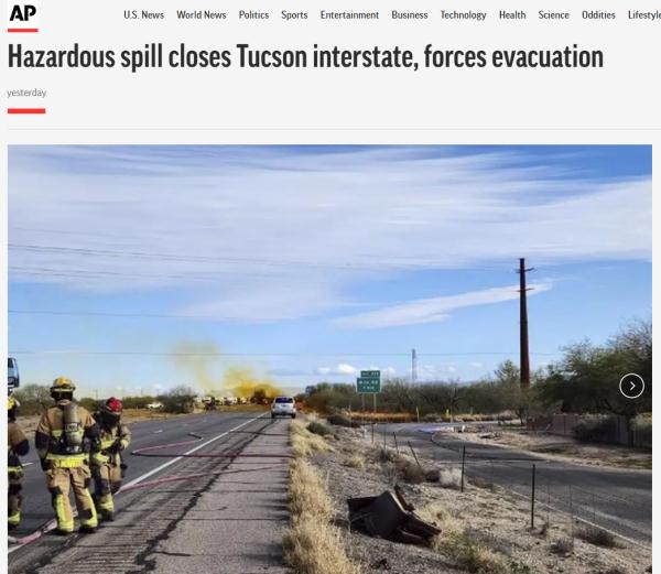 又泄漏！美国罐车侧翻，剧毒硝酸泄漏