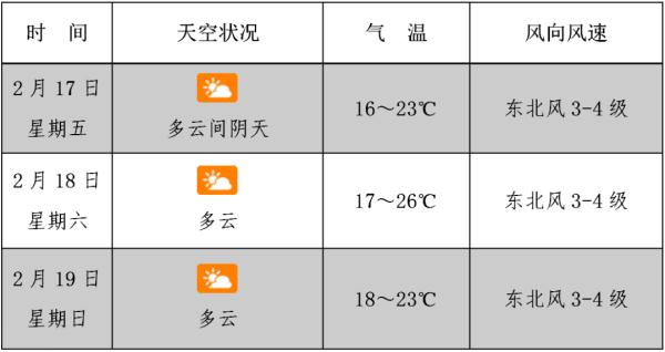 海口未来3天气温舒适，19号有新的冷空气补充→
