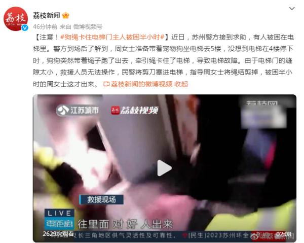 太危险!狗绳卡住电梯门,主人被困半小时 太危险!狗绳卡住电梯门,主人被困半小时