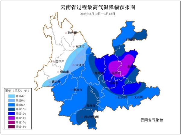 局地降温达14℃！大回暖后，较强冷空气“狂飙”，将抵达云南！