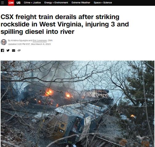 美国铁路事故频发 又有一列火车脱轨起火致3人伤