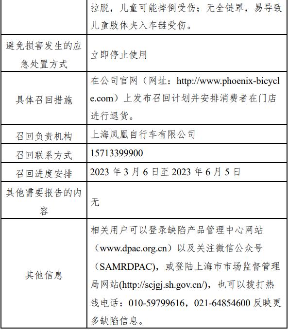 安排退货！凤凰自行车发布一批召回计划
