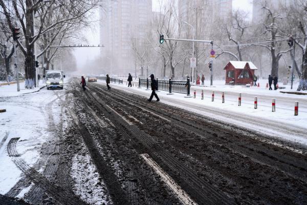 哈尔滨迎降雪 路面湿滑影响出行