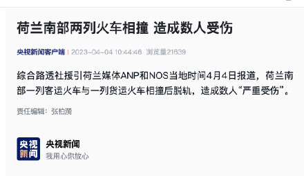 荷兰南部两列火车相撞 造成数人受伤 荷兰南部两列火车相撞 造成数人受伤