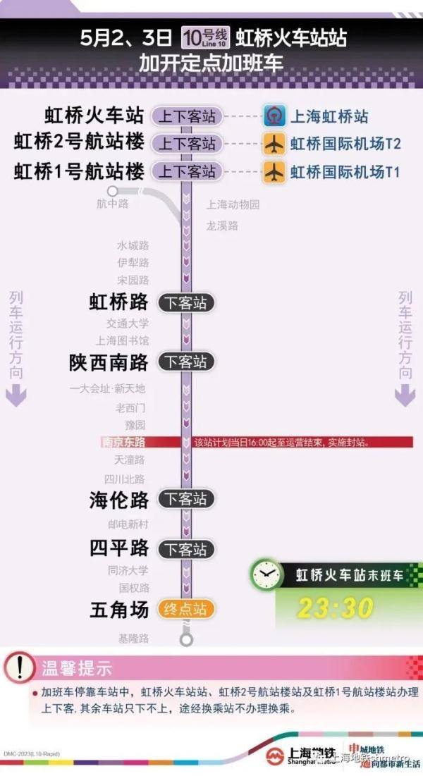“五一”假期上海地铁1、2、10号线加开定点加班车！本周末6线延时运营