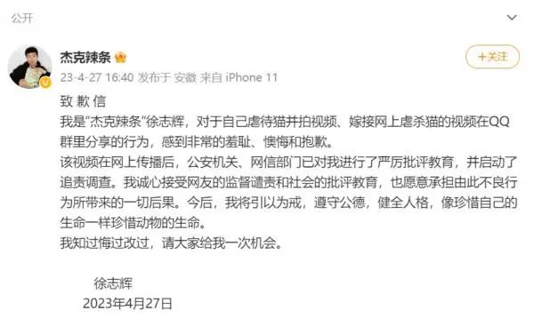 拘留，封禁！虐猫网红公开道歉