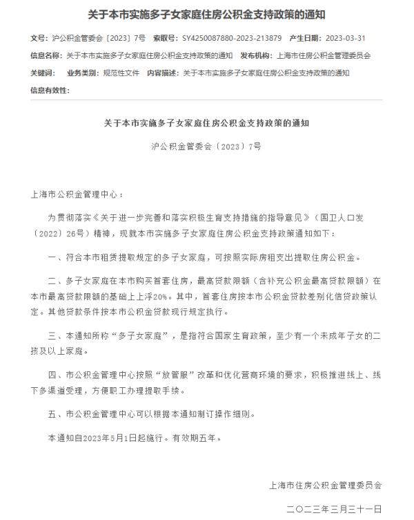 今起实施！上海公积金贷款额度有变化，支持这类家庭→