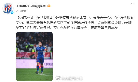 吴曦预计伤缺八周