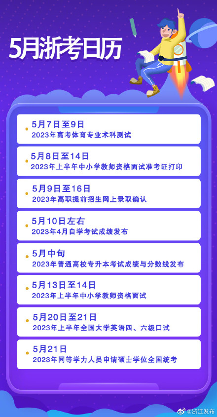 考生关注！5月浙考日历来了