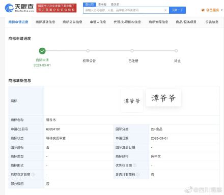成都大熊猫基地申请谭爷爷商标 成都大熊猫基地申请谭爷爷商标