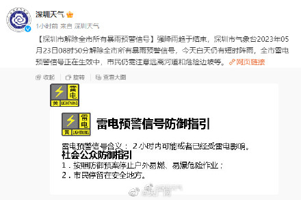 深圳已解除暴雨预警