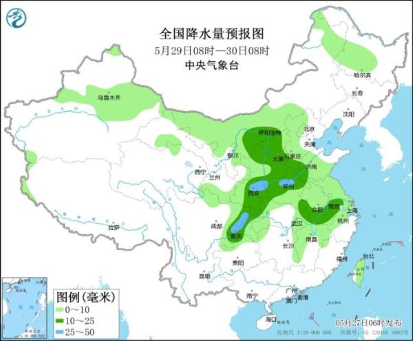 暴雨蓝色预警继续发布：江汉及沿淮地区等地有较强降雨