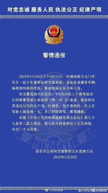 西安一越野车撞碎护栏冲下隧道 警方:驾驶人被查获,排除酒驾、毒驾嫌疑 西安一越野车撞碎护栏冲下隧道 警方:驾驶人被查获,排除酒驾、毒驾嫌疑
