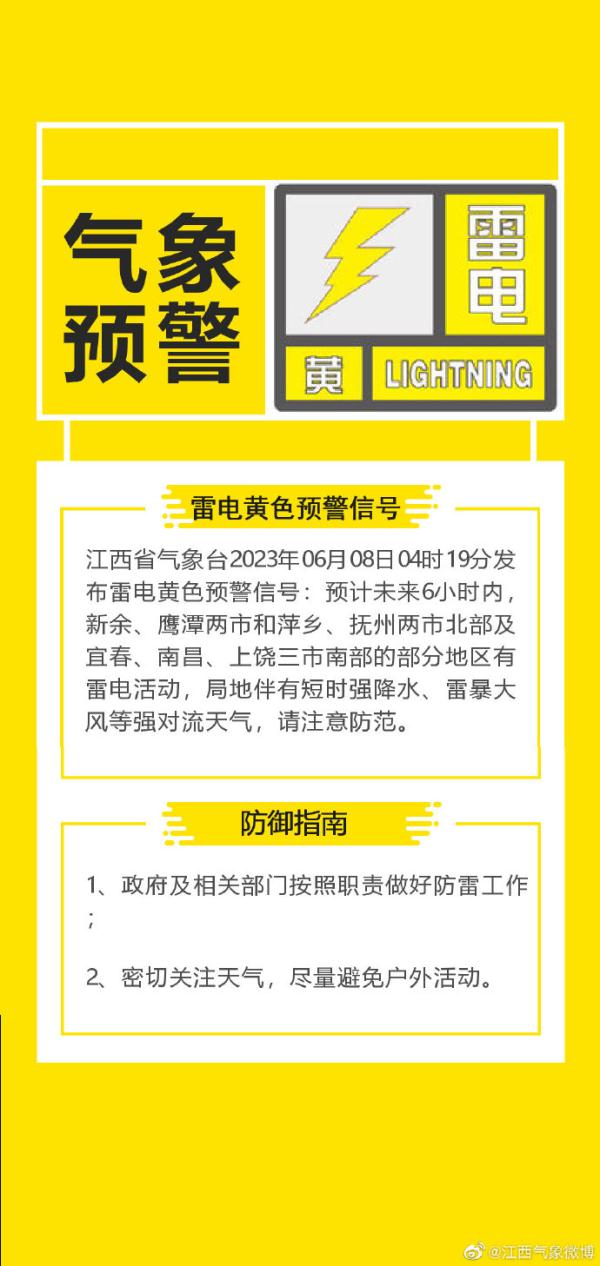 短时强降水+雷暴大风！江西发布雷电黄色预警