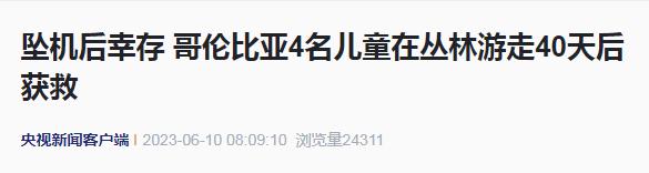 坠机40天后，4名幸存儿童丛林中获救