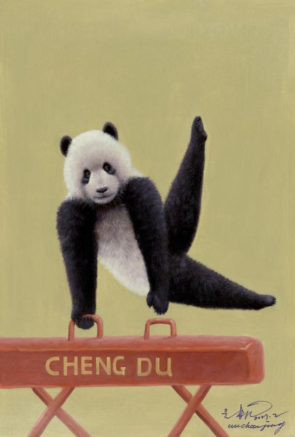 “运动熊猫”艺术画作献礼大运会 “运动熊猫”艺术画作献礼大运会