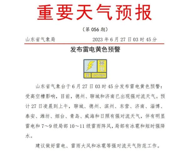 雷雨+阵雨+局部大雨!山东发布重要天气预报 雷雨+阵雨+局部大雨!山东发布重要天气预报
