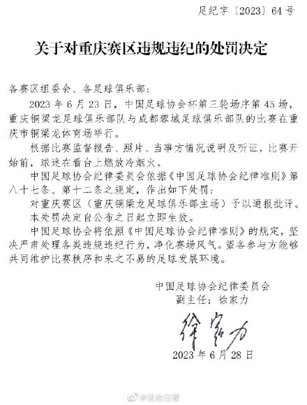 中国足协连开5张罚单