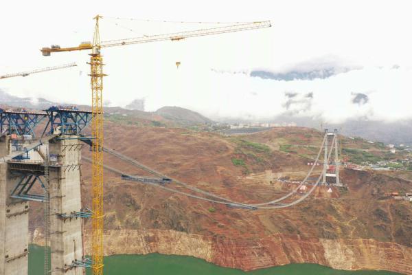 沿江高速川滇金沙江特大桥顺利完成猫道架设