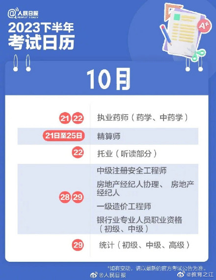 请收藏！2023下半年考事日历