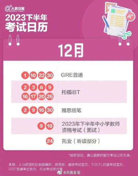 2023下半年考试日历 来了 2023下半年考试日历 来了