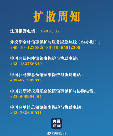 转扩！在法国遇紧急情况可打这些电话求助