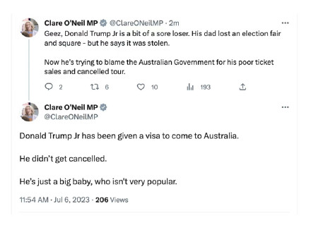 外媒:小特朗普取消访澳行程后,澳内政部长讽刺他是“巨婴” 外媒:小特朗普取消访澳行程后,澳内政部长讽刺他是“巨婴”