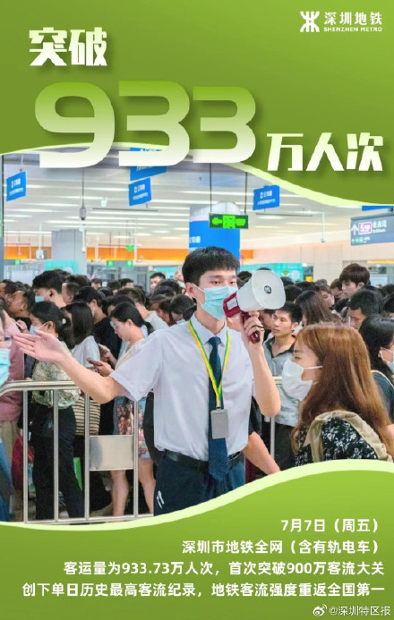 933.73万人次!深圳地铁全网客流刷新纪录 933.73万人次!深圳地铁全网客流刷新纪录