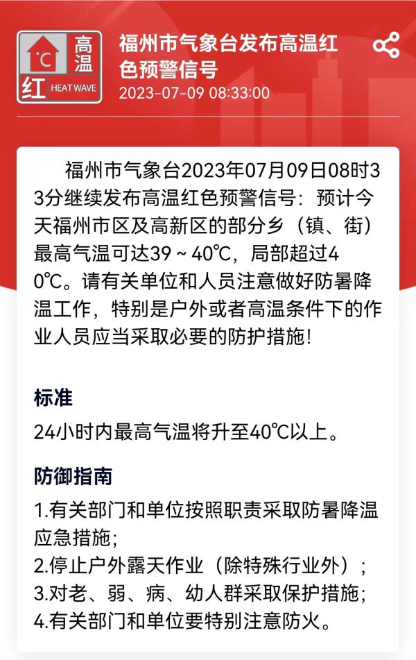 42°C！福州高温红色预警！接下来的天气……