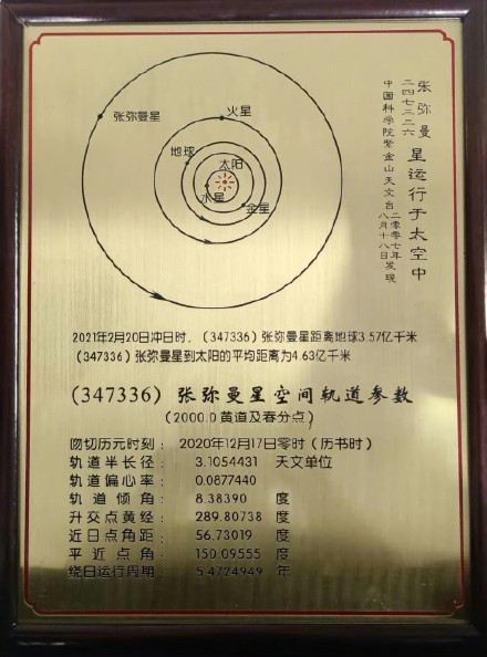 宇宙中又多了一颗以中国科学家命名的星