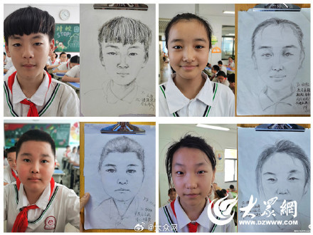 菏泽一小学老师手绘肖像 送给80多名毕业学生