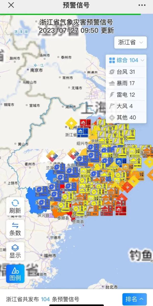 浙江连发104条预警！多趟列车停运