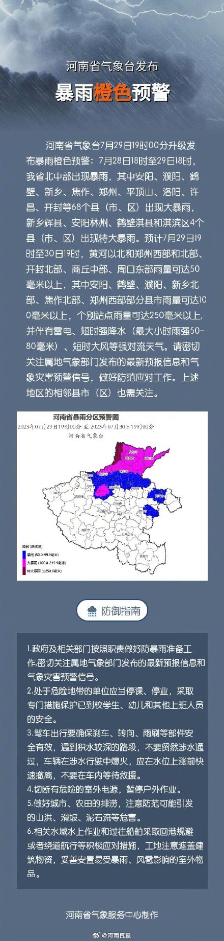 河南升级发布暴雨橙色预警