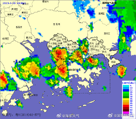 深圳市分区暴雨黄色预警信号生效中