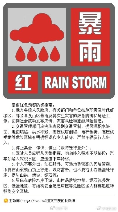 北京发布分区域暴雨红色预警信号