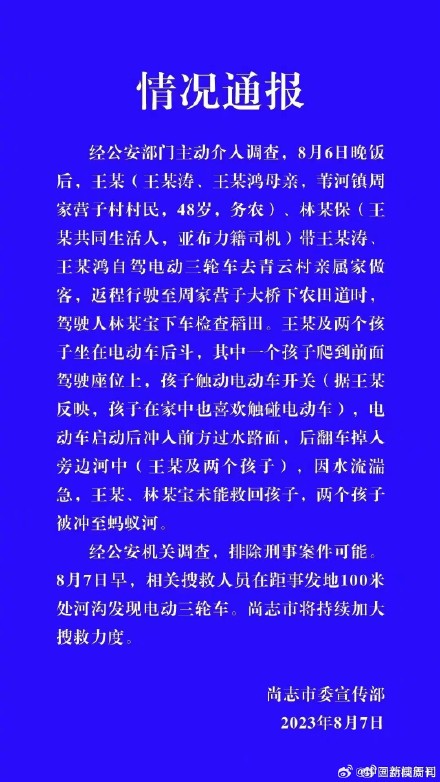 5岁双胞胎误触电动车坠河