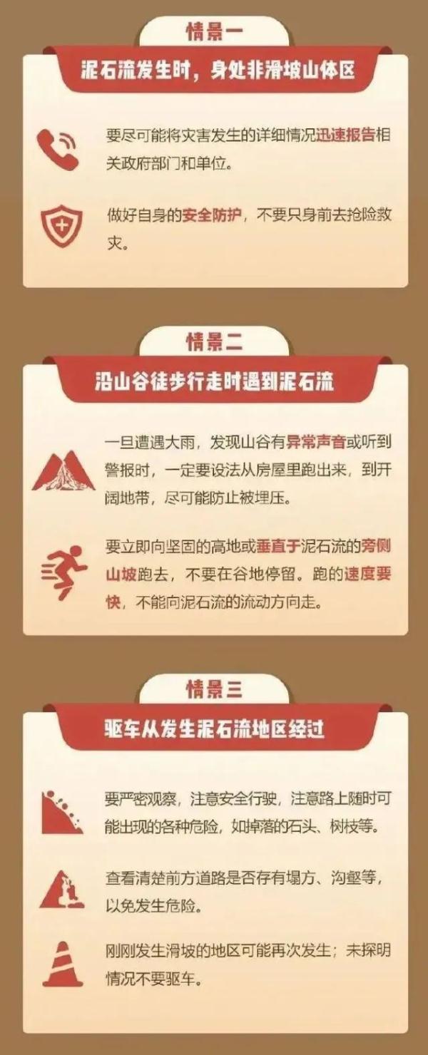 山洪泥石流来袭,如何避险自救?看这里→ 山洪泥石流来袭,如何避险自救?看这里→